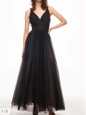 Zac Posen Black V-Neck Tulle Overlay Maxi Dress
